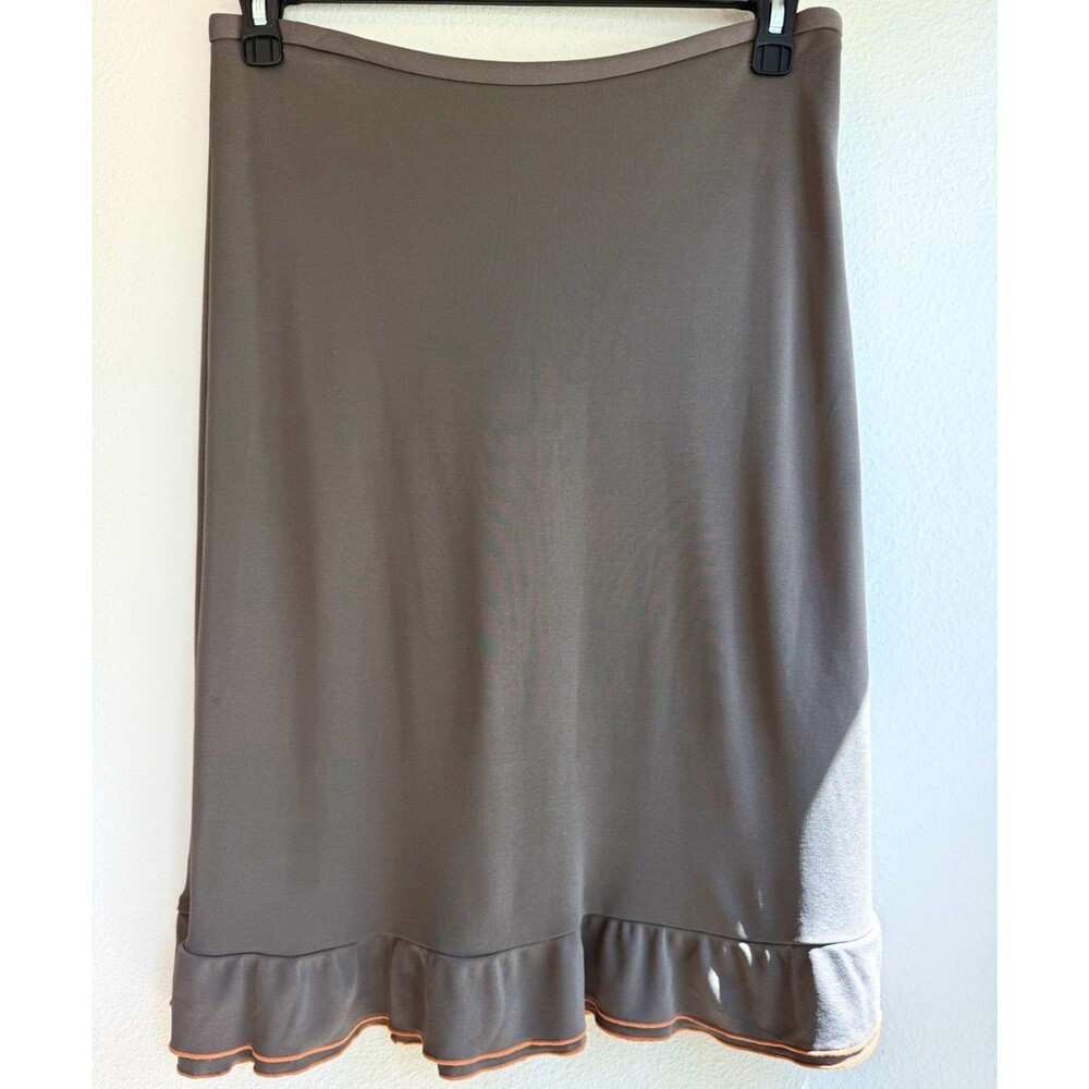 DKNY Women’s Gray Solid Knit A-Line Knee Pull-On Skirt Ruffle Hem M